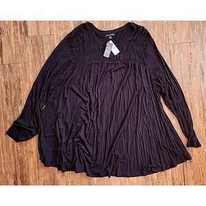 Lane Bryant Black Long Sleeve Pleated Top Womens Size 26/28